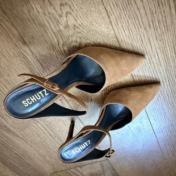 SCHUTZ Laura Mule Heels in Dark Caramel Suede - Picture 3 of 4